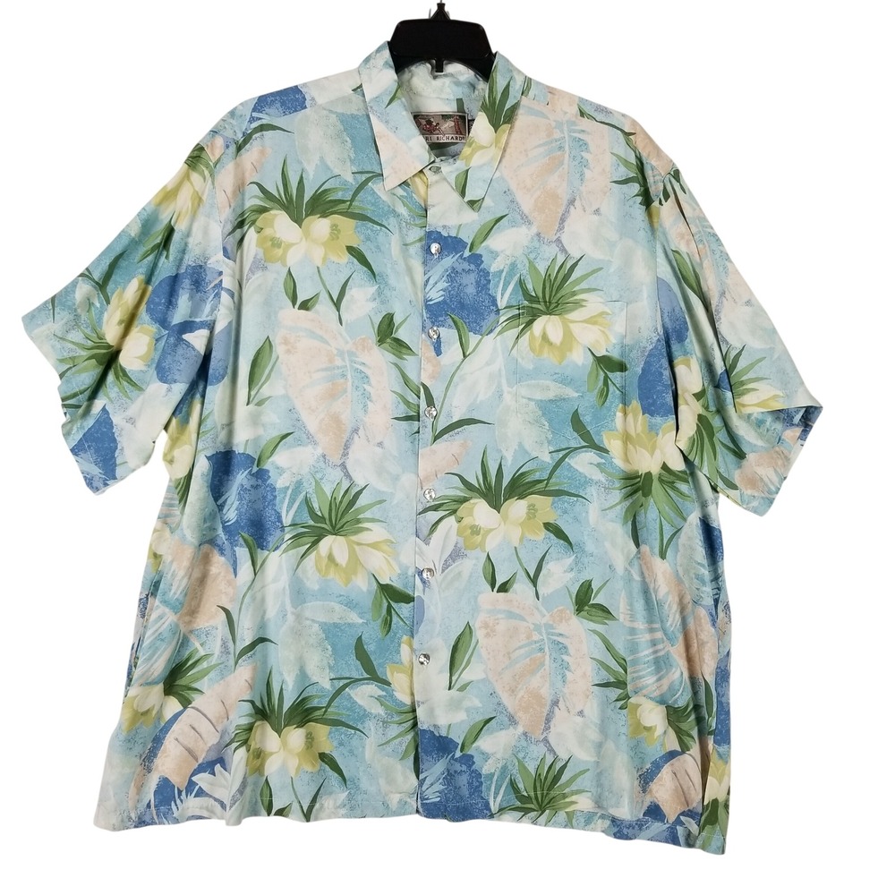 Tori Richard Hawaiian Shirt Mens 3XB Blue Floral Rayon Short Sleeve 0710 3104